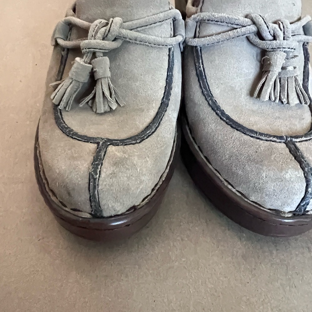 Light Brown Genuine Leather Heeled Slip On Clogs Tassels Women’s US 8.5 M - Picture 2 of 11